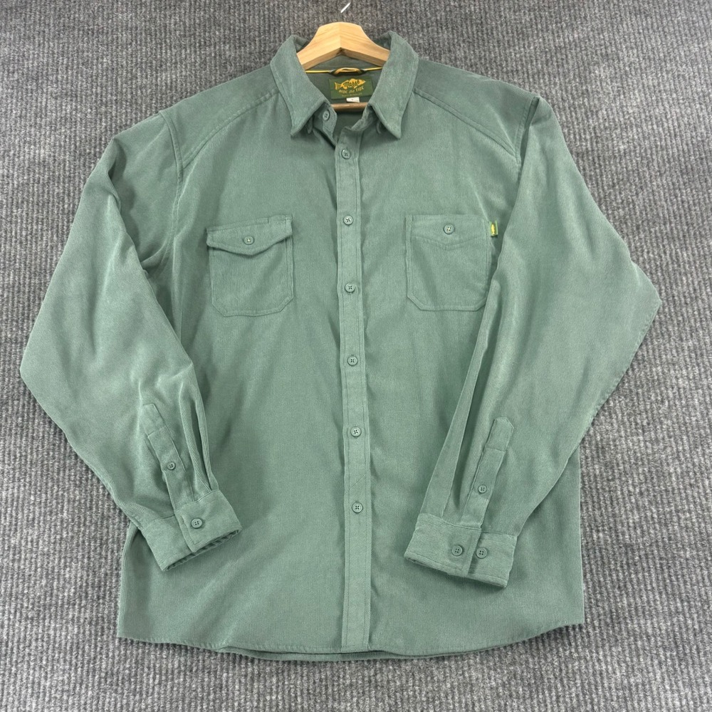 Marsh Wear Mens Large Sage Green Corduroy Button Down Long Sleeve Shirt Stretch